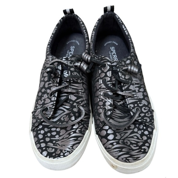 Sperry Black Gray Animal Print No Tie Slide on Sneakers size Women's 8 - Picture 1 of 8